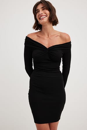 Black Off Shoulder Twist Mini Dress