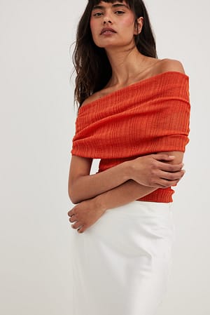 Orange Offshoulder Knitted Top
