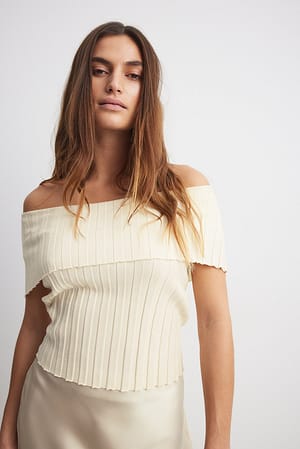Off White Offshoulder Knitted Top