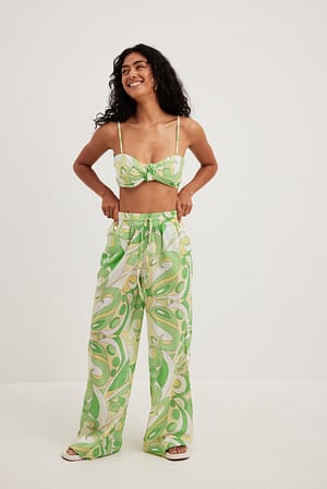 Green Print Organic Flowy Trousers