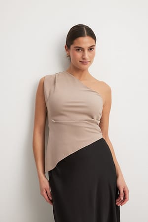Taupe One Shoulder Asymmetric Top