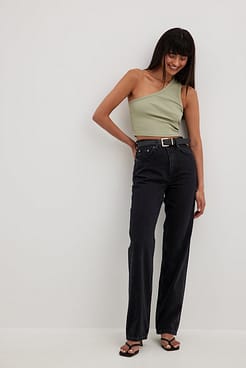 One Shoulder Crop Rib Top Outfit