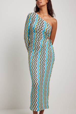 Blue/Yellow One Shoulder Cut Out Maxi Dress