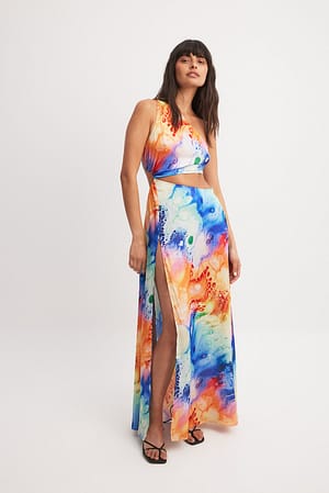 Multicolor Sukienka maxi na jedno ramię z wycięciem