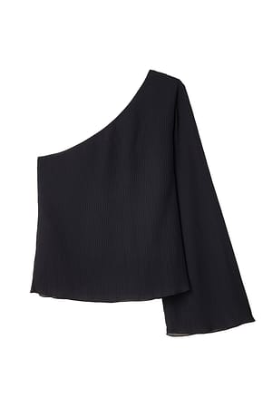 Black Blusa plissada assimétrica de manga comprida