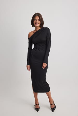 Black Maxi-jurk met één blote schouder