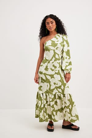 Green Print Maxi-jurk met één mouw