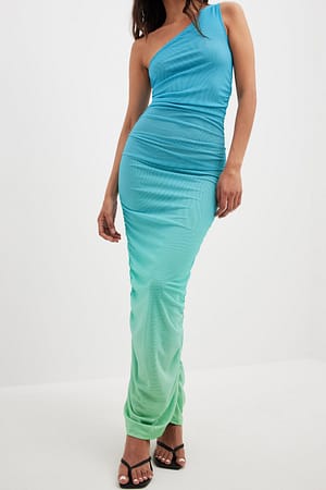 Green Ombre One shoulder maxikjole