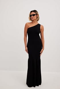 One Shoulder Mermaid Detailed Maxi Dress Black | NA-KD