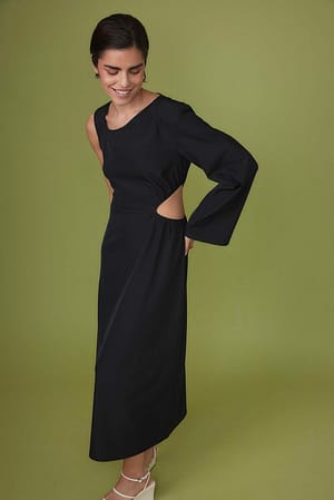 Black Midi-jurk met one-sleeve en cut-out