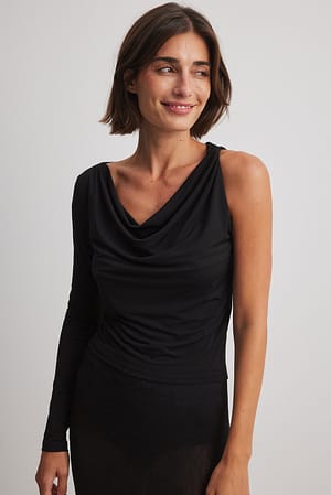 Black One Sleeve Drapy Top