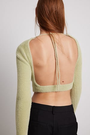 Light Green Open Back Fuzzy Knit Top