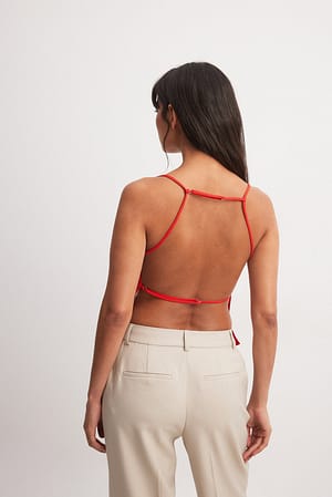 Red Open Back Linen Blend Strap Top