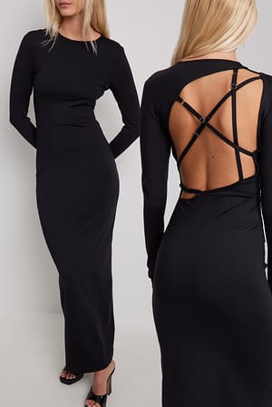 Black Open Back Strappy Maxi Dress