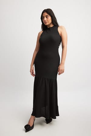 Black Open Back Structured Maxi Dress