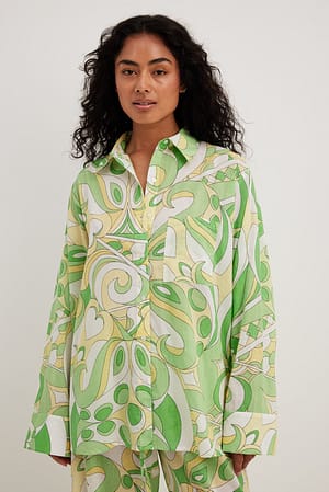 Green Print Organic Flowy One Pocket Shirt