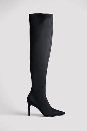 Black Overknee-boots med spiss tå