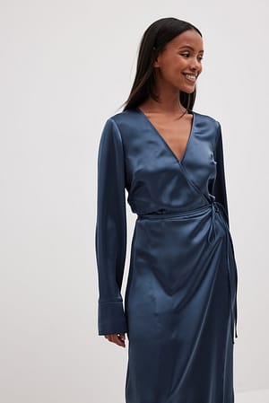 Overlapped Satin Maxi Dress Blue | NA-KD
