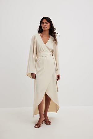Sand Midi-jurk met overslag en strikdetail