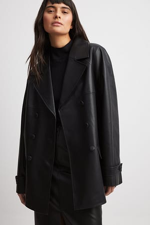 Black Oversized jakke med dobbelknepping i PU