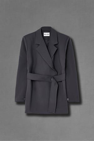 Dark Grey Oversized blazer met riem