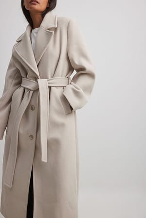 Light Beige Oversized Belted Coat