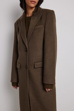 Dark Brown Oversized Big Shoulder Wool Blend Coat