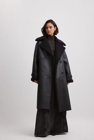 Black Manteau oversize en tissu contrecollé