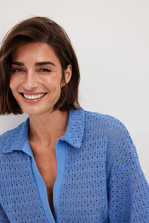 Blue Oversized Crochet Collar Shirt