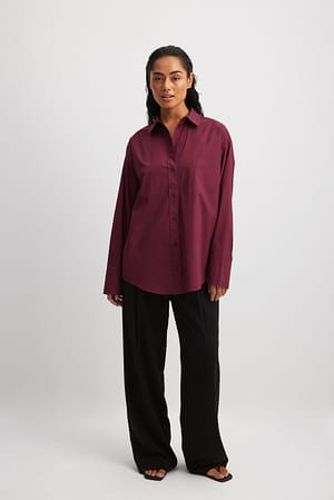 Burgundy Oversized katoenen shirt
