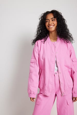 Pink Oversized Denim Bomber Jacket