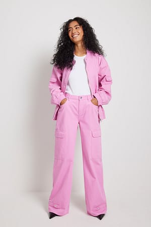 Pink Oversized Detailed Denim Trousers