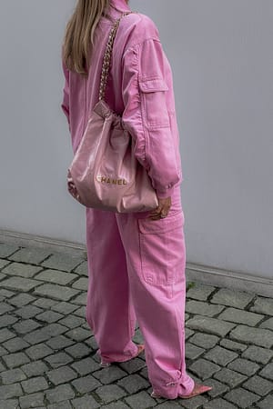 Pink Oversized Detailed Denim Trousers