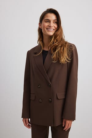 Brown Gerecyclede oversized double-breasted blazer