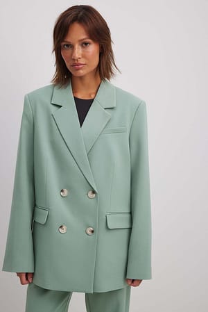 Dusty Mint Gerecyclede oversized double-breasted blazer