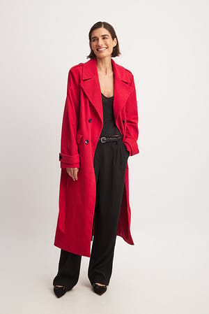 Red Oversized Double Breasted Corduroy Coat