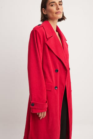 Red Oversized Double Breasted Corduroy Coat