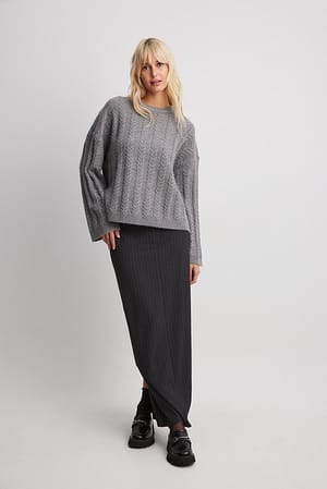 Grey Melange Oversized Knitted Cable Sweater
