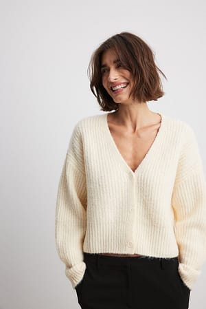 Offwhite Oversized Knitted Cardigan