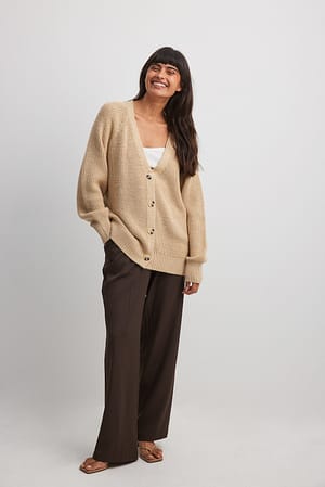 Beige Oversized Knitted Cardigan