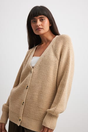 Beige Oversized Knitted Cardigan