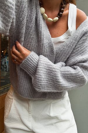 Grey Oversized Knitted Cardigan