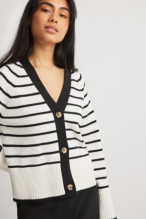 Off White/Black Stripe Cardigan in maglia oversize