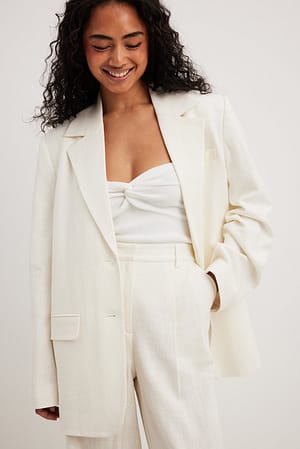 White Oversized blazer met linnenmix