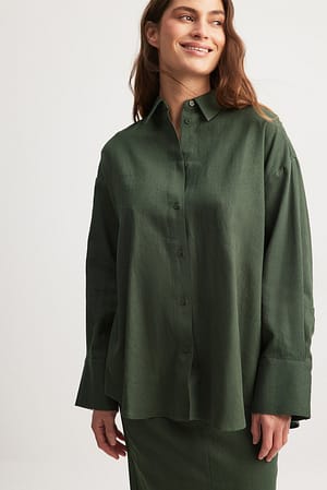 Green Luźna koszulka z mieszanki lnu