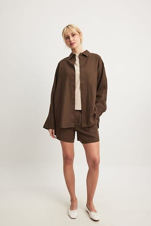 Brown Camicia oversize in misto lino
