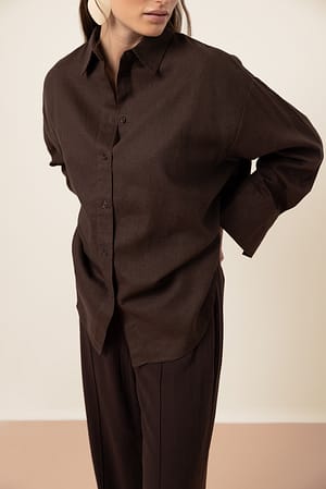 Brown Camicia oversize in misto lino