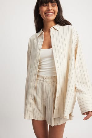 Beige Stripe Camicia oversize in misto lino