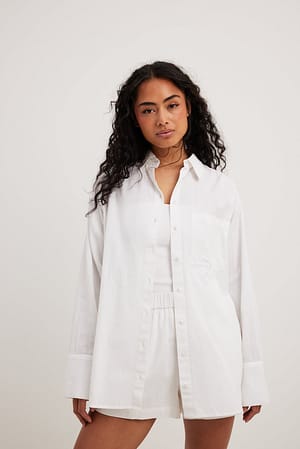 White Oversized skjorta med lin-look