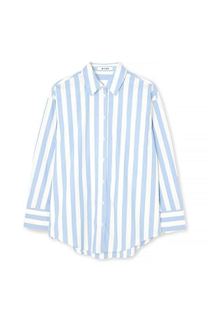 Blue White Stripes Oversized Long Sleeve Cotton Shirt